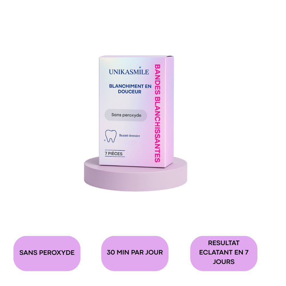UNIKASMILE  BANDES BLANCHISSANTES SANS PEROXYDE, éclat instantané - des dents blanches en un instant